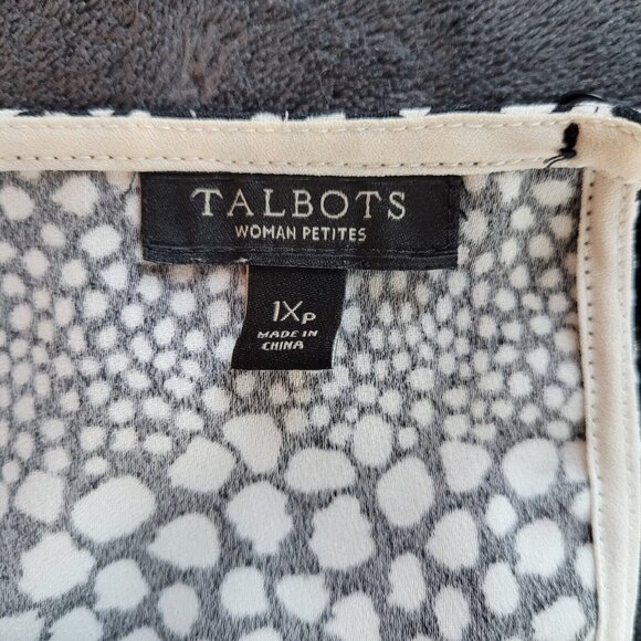 TAlbots Womens Top Size 1XP Black white Abstract Dot Side Tie Career Work 16452 - Picture 3 of 7